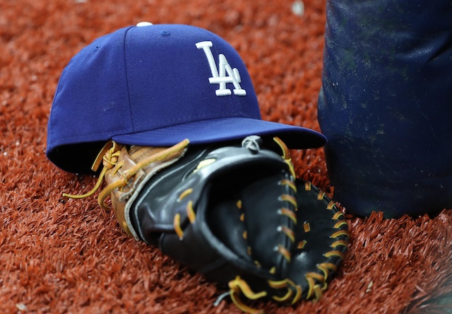 Dodgers cap, glove