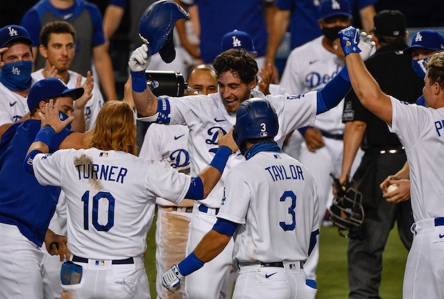 Austin Barnes, Cody Bellinger, Mookie Betts, Caleb Ferguson, Kiké Hernandez, Joc Pederson, Chris Taylor, Justin Turner, Dodgers walk-off win