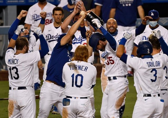 Austin Barnes, Cody Bellinger, Mookie Betts, Max Muncy, AJ Pollock, Chris Taylor, Justin Turner, Dodgers walk-off win