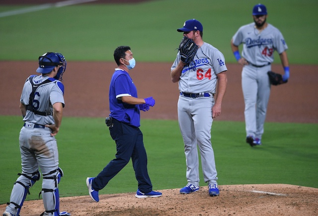 Caleb Ferguson, Edwin Rios, Will Smith, Dodgers trainer