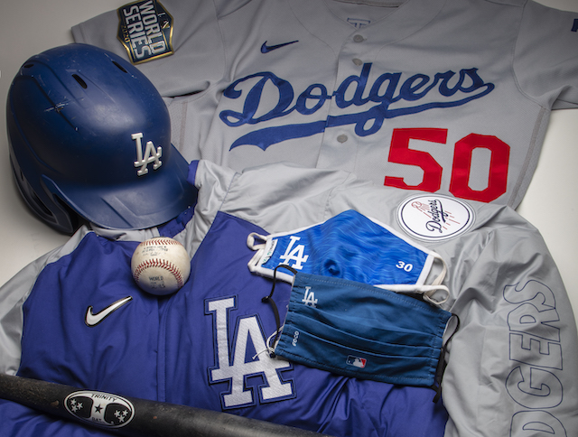 Mookie Betts jersey, Max Muncy helmet, Dave Roberts jacket, Corey Seager bat, Dodgers collage, 2020 World Series, Baseball Hall of Fame