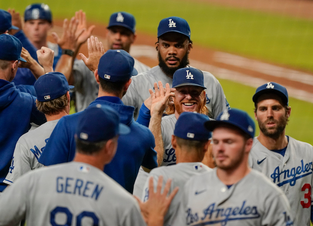 Bob Geren, Kenley Jansen, Gaivn Lux, Chris Taylor, Justin Turner, Dodgers win