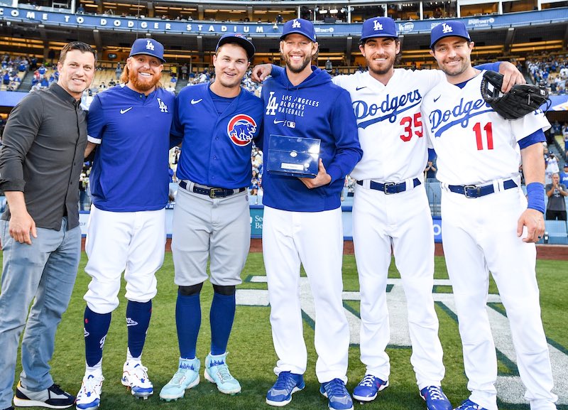 Cody Bellinger, Andrew Friedman, Clayton Kershaw, Joc Pederson, AJ Pollock, Justin Turner