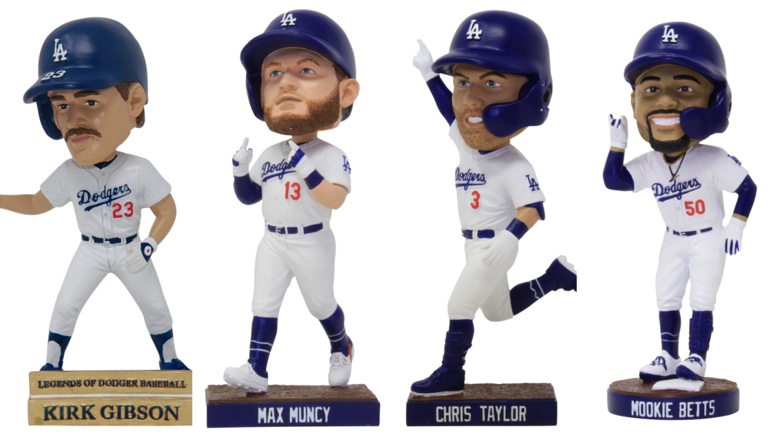 Mookie Betts, Kirk Gibson, Max Muncy, Chris Taylor, bobbleheads