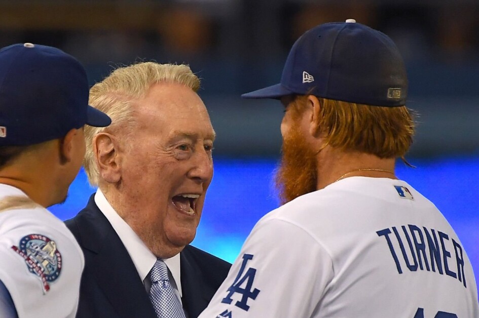 Kiké Hernandez, Justin Turner, Vin Scully