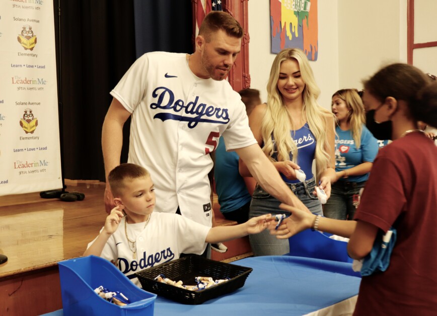 Freddie Freeman, Charlie Freeman, Chelsea Freeman, 2022 Dodgers Love L.A. Community Tour