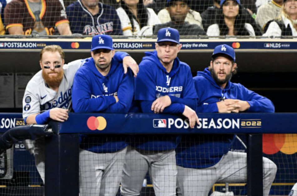 Brant Brown, Clayton Kershaw, Justin Turner, Robert Van Scoyoc, 2022 NLDS