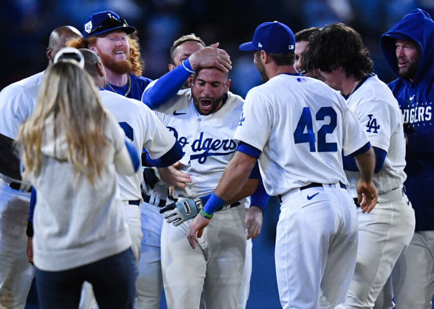 Clayton Kershaw, Dustin May, James Outman, David Peralta, Chris Taylor, Dodgers walk-off win, Jackie Robinson Day