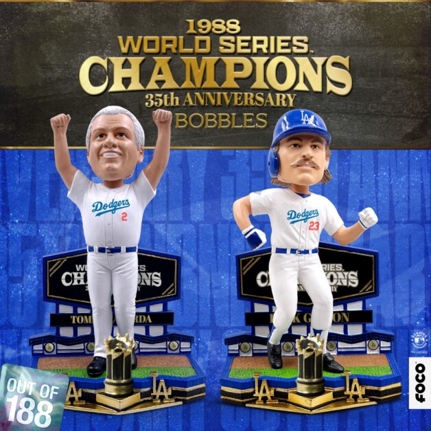 Tommy Lasorda, Kirk Gibson, Dodgers 1988 World Series bobbleheads, FOCO