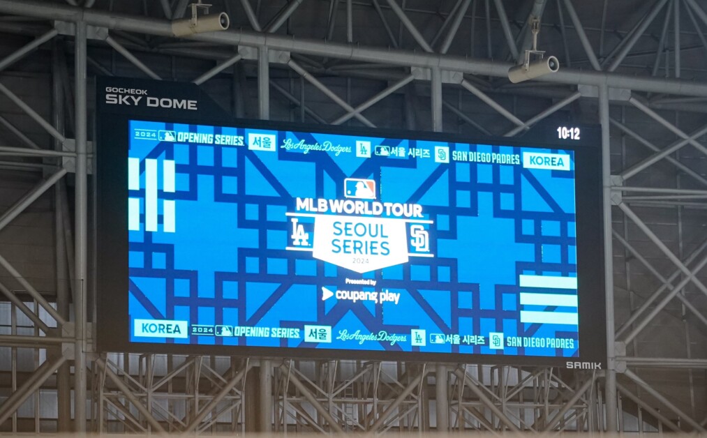 Dodgers, Padres, Gocheok Sky Dome scoreboard, Seoul Series, MLB World Tour 2024