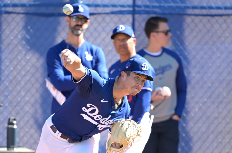 Bobby Miller, Dave Roberts, Mark Prior, Dodgers workout, 2024 Spring Training