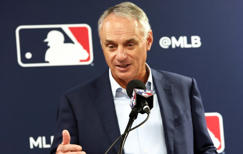 Rob Manfred, MLB logo, 2024 Spring Training, Grapefruit League Media Day