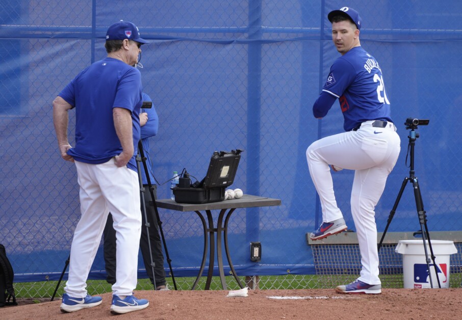 Walker Buehler, Rick Honeycutt, Dodgers workout, 2024 Spring Training