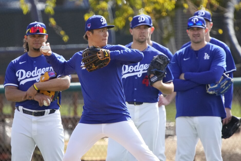 Yoshinobu Yamamoto, Blake Treinen, Brusdar Graterol, Daniel Hudson, Dodgers workout, 2024 Spring Training